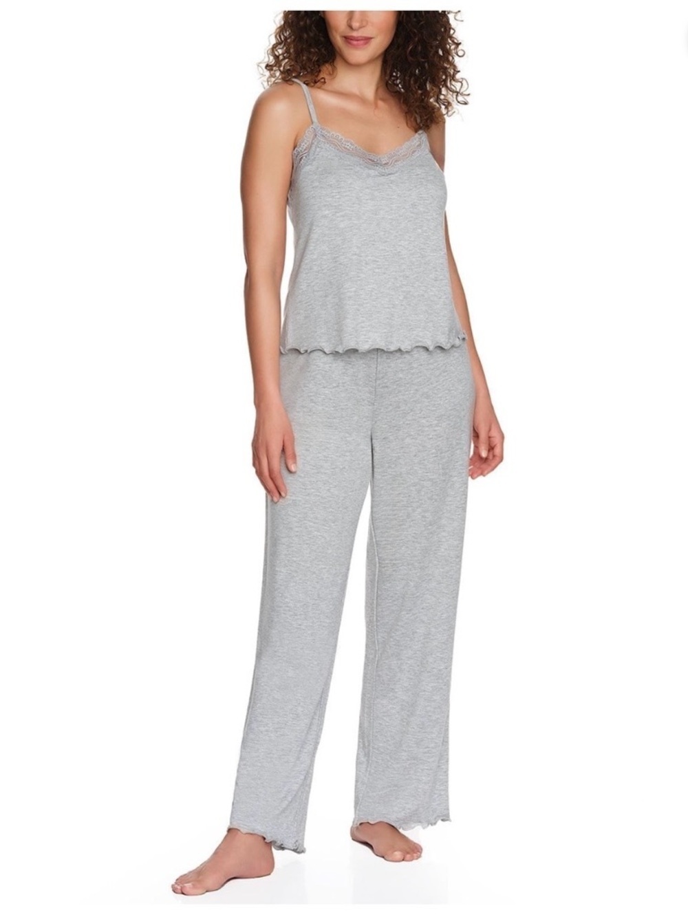 LOFT Light Gray Lace-Trim Camisole & Pajama Pants Set